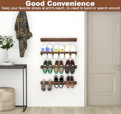 lesolar Wall Mounted Shoe Rack 30in, Hanging Shoe Organizer Rack 4 Pack | Solid Wood Shoe Storage Rack, Rustic Burnt, Wooden Shoe Shelf Rack, For Closet Door RV Entryway
