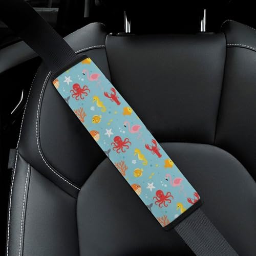 2 Pack Universal Soft and Comfortable Car Seat Belt Pad for Girls and Boys, Stroller Pushchair High Chair, Flamingo Lobster Octopus Shoulder Protector - color: Pattern 949