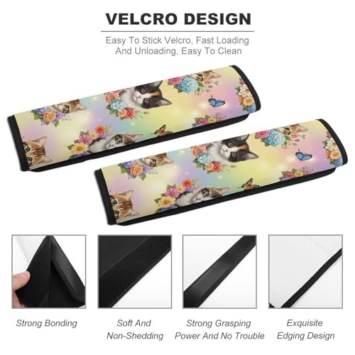 2 Pack Universal Fit Seat Belt Shoulder Pad for Kids, Car Seats Pushchair Strollers High Chair Pushchair, Cute Cat Floral Art Shoulder Protector, Anti-Slip Pad - color: Pattern 883