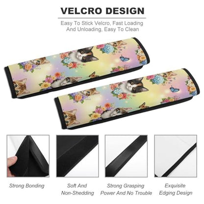2 Pack Universal Fit Seat Belt Shoulder Pad for Kids, Car Seats Pushchair Strollers High Chair Pushchair, Cute Cat Floral Art Shoulder Protector, Anti-Slip Pad - color: Pattern 883