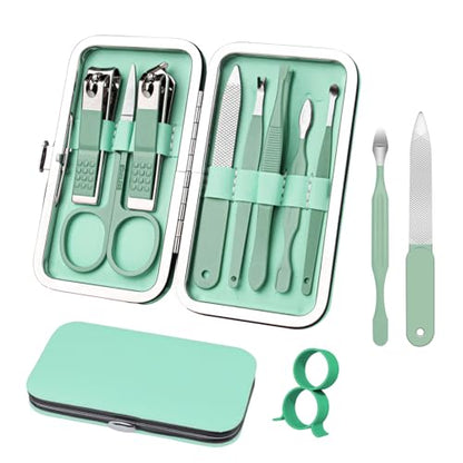 Manicure Set 8 in 1 Nail Clipper Set,RedFlow Nail Clippers,Fingernail & Toenail Clippers,Manicure Tools,Pedicure Tools,Suitable for Travel Manicure Kit,Nail Set Kit with Everything Profe (Green) - color: Green