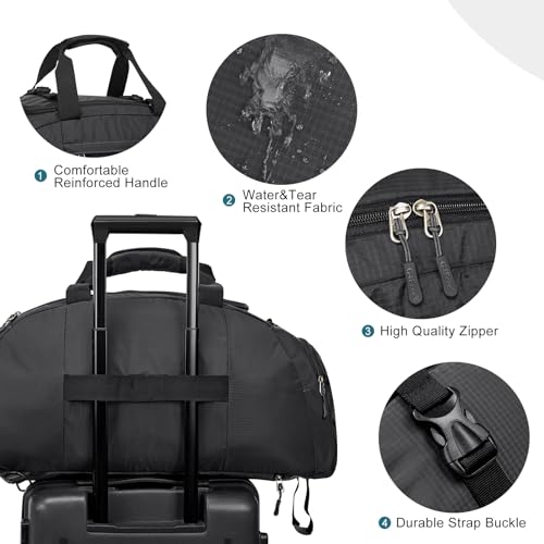 40L/70L 3-Way Duffle Bag Gym Sport Duffel Backpack Shoe Compartment | Foldable Packable,Water-resistant Nylon, Large Capacity, for Travel, Weekender, Black - color: Black