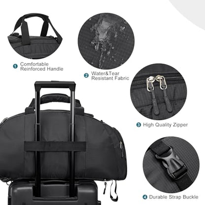 40L/70L 3-Way Duffle Bag Gym Sport Duffel Backpack Shoe Compartment | Foldable Packable,Water-resistant Nylon, Large Capacity, for Travel, Weekender, Black - color: Black