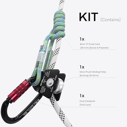 Micro Prusik Minding Pulley 25kN CE UIAA Certified 12mm Single Pulley Mobile Side Plates for Arborist Rigging Climbing Rescue - color: Pulley Kit | Black Pulley, Twist Lock