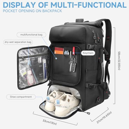 SWICKY Carry On Travel Backpack for Men, Flight Approved 50L Convertible Backpack Duffel Bag with Shoe Compartment & Wet Pocket, Expandable 17.3 Inch Laptop Backpack for Weekender Travel Gym Camping - color: Black 02(50l)