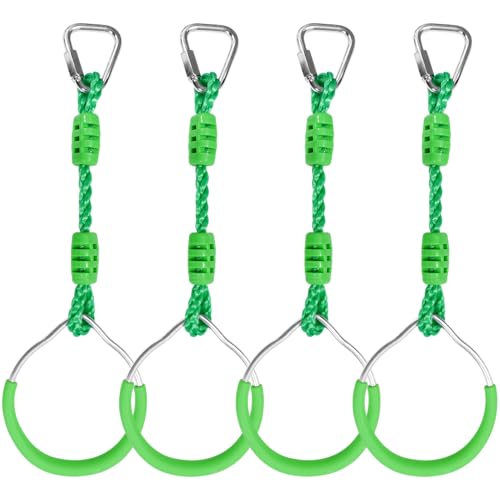 Ninja Jungle Ring Warrior Obstacle Course Trapeze Climbing Fist Swing Playset, 4 Pcs Green Fitness Gymnastic Rings Hanging Monkey Bars Indoor Outdoor Backyard Playground Gym Workout Training Equipment - color: Green, size: 4 Pack
