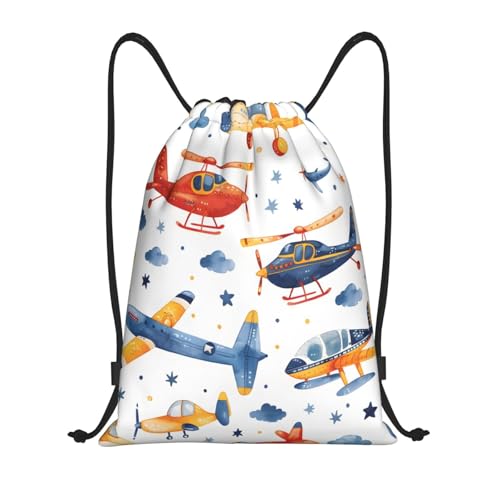 Drawstring Sports Backpacks - Lightweight Swim Gym Bags for Women Men String Sackpack for Beach Travel Yoga(Small, Helicopter Airplane) - color: Helicopter Airplane, size: Small