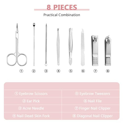 Geosar 12 Sets Manicure Set Nail Clippers Pedicure Kit 8 in 1 Grooming Stainless Steel Kits Nail Care Tools with Travel Case for Employee Coworker Teachers Nurse Gifts(Glitter Pink) - color: Glitter Pink