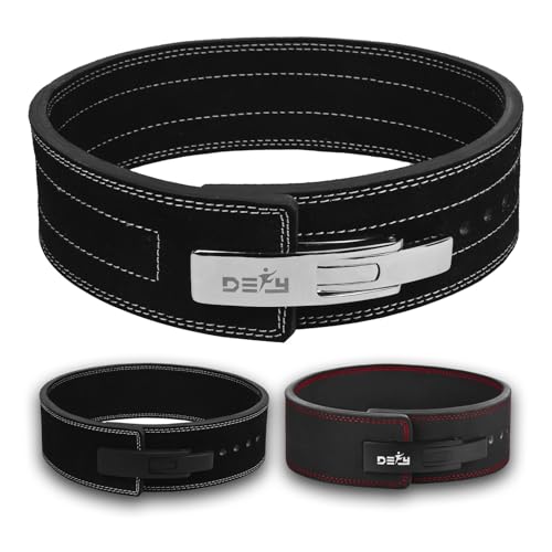 DEFY Weightlifting Lever Belt – 4” Wide Powerlifting Strongman Gym Belt for Men & Women – 10MM Lever Belt for Lower Back Support, Workout, Deadlift & IPF Bodybuilding - color: Black/White, size: Large