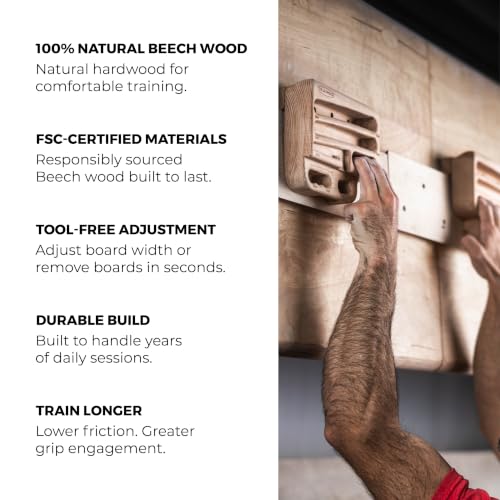 TRANGO Rock Prodigy Hangboard - Finger Training Board for Rock Climbing, Build Finger Strength, Home Training Board, Natural - Beech Wood, Pivot, Forge, Training Center - style: Natural