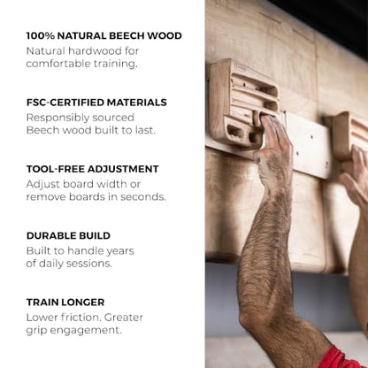 TRANGO Rock Prodigy Hangboard - Finger Training Board for Rock Climbing, Build Finger Strength, Home Training Board, Natural - Beech Wood, Pivot, Forge, Training Center - style: Natural