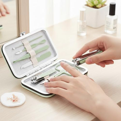 Grooming Kit Home and Travel-Manicure Set 7, Nail Clipper Set, Portable Nail Kit, Travel Nails Kits(Green) - color: Green, size: 7 Piece Set