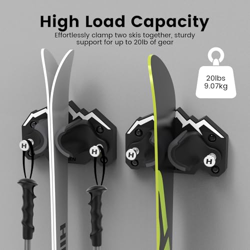 Hikeen Ski & Snowboard Wall Mount,Fits Any Ski or Snowboard, Ski Wall Rack Non-Slip Storage for Garage Organization,Space-Saving Winter Gear Organizer,2 Pack - size: 2 pack