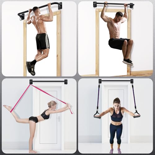 SELEWARE Heavy Duty Welded Pull Up Bar Wall/Joist/Ceiling Mount Chin Up Bar | Multifunctional Pull-up Bars w/Resistance Band Hooks for Home Gym Strength Training, Sturdy Steel Construction Support 500 lb - color: A2: Black 36" Wall Mount Pull Up Bar+Yello