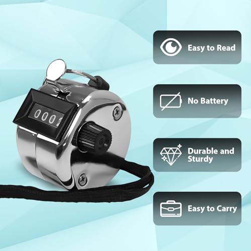 6 Pack Clicker Counter, Hand Tally Counters, 4 Digit Display Clicker | with Black Nylon Lanyard, Pitch Counter for Knitting, Coaching, Golf, Lap, Fishing, Umpire, Baseball, Row Sport - color: Silver Color