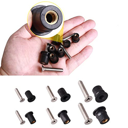 WEDAMER 72 Pairs M4 M5 M6 Neoprene Well Nuts with Stainless Steel Screw M5 Rubber Well Nuts Kayak Brass Copper Bolts Well Nut Kit for Kayak Motorcycle Boat Marine Windscreen Accessories (M4 M5 M6) - color: M4/M5/M6 Each 24 Pairs