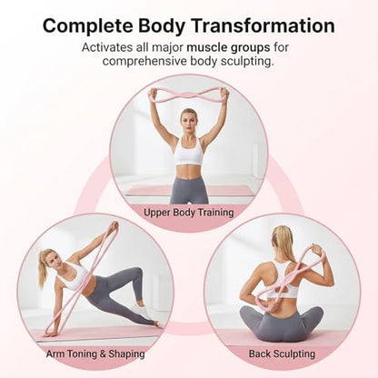 Figure 8 Resistance Bands with Non Slip Handles, 15LB Elastic Exercise Bands for Arms Shoulder Back Workout, Portable Fitness Bands for Women Men Home Gym Yoga Physical Therapy