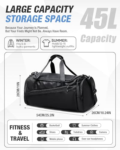 Gym Duffel Bag with Shoe Compartment for Women Men, Convertible 3 in 1 Duffle Bag Backpack Travel Weekender Overnight Carry on Bag with Trolley Sleeve