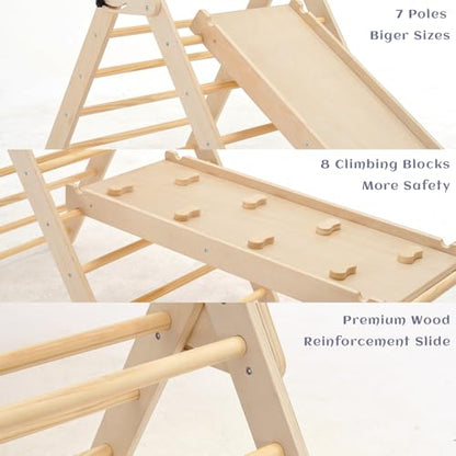 Pillowhale Extra‑Large Montessori Wooden Climbing Triangle Set—Foldable Toddler Gym Triangle, Climbing Ramp & Arch, Indoor Playground for Toddlers 12+ Months
