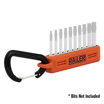 Screwdriver Bit Holder Storage Organizer – Railer 10-Hole Black Bit Holder with Carabiner - 2 Pack - color: Black