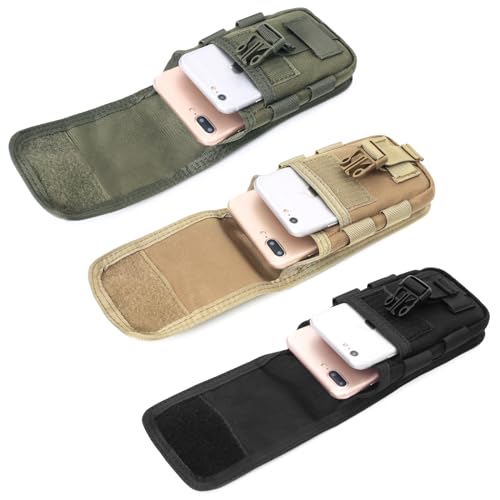 TRIWONDER Tactical Phone Pouch Molle, Smartphone Holster Bag EDC Utility Cellphone Lock Card Holder Organizer Fit for Waist Belt Case - color: 03 Black
