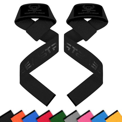 BEAST RAGE Lifting Wrist Straps for Weightlifting, Straps Gym Grip Power Workouts Lifting Straps Padded Neoprene & Premium Cotton Men Women, Deadlift Bodybuilding Exercise Lifting Straps - color: Matte Black