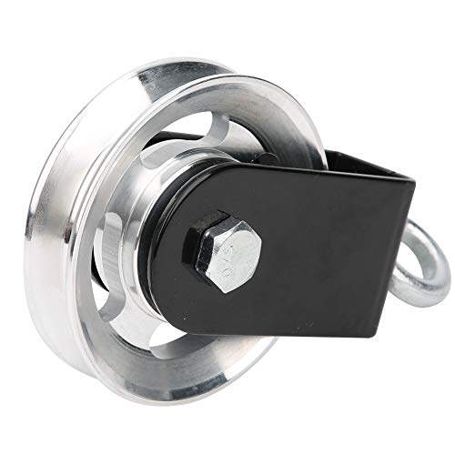 Heavy Duty Stainless Steel Fitness Pulley Bracket with Smooth Rolling Wheels for Home Gym Rope Systems Indoor Outdoor Use 6.1x3.5in