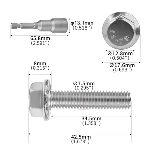 M8x35mm Serrated Flanged Hex Head Screws Bolts 25pcs HS/JXLS-10 | 304 Stainless Steel, External Hex Machine Screws, Equipped with Hex Sleeve, for Construction, for Automotive, for Industrial - size: M8x35mm