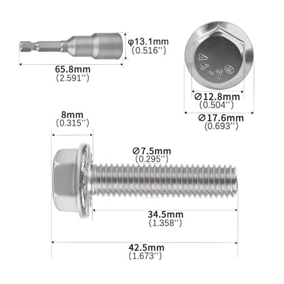 M8x35mm Serrated Flanged Hex Head Screws Bolts 25pcs HS/JXLS-10 | 304 Stainless Steel, External Hex Machine Screws, Equipped with Hex Sleeve, for Construction, for Automotive, for Industrial - size: M8x35mm