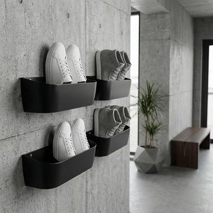 Wall Mount Shoe Rack 4 Pack Plastic Shoe Holders Storage Organizer | Self-Adhesive Shoe Storage for RV, Entryway & Wall, Plastic Rack for Closet, No-Drill Organizer for Camper & Home