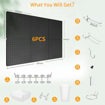 FZK Peg Board Wall Organizer Kit. Heavy Duty, 82PCS Metal Pegboard, Black, 36 * 24 - color: 82PCS-Black Pegboard Kit