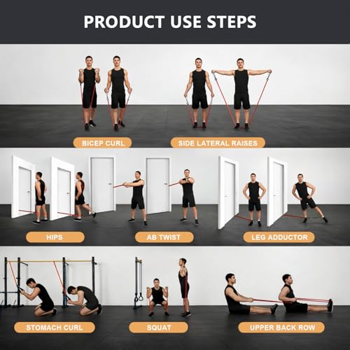 VEICK Resistance Bands with Handles, Ankle Straps, Door Anchor | Accredited Lab Certified, 100% Natural Latex, Cushioned Handles, Versatile for Yoga, Pilates, Strength, Home Gym - color: Blue 100LBS