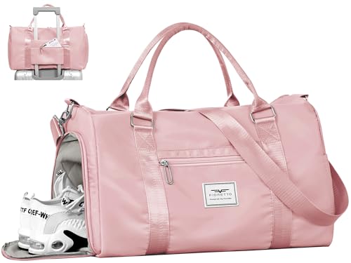 FIORETTO Womens Gym Tote Duffle Bag with Wet Pocket & Shoe Compartment, Sports Duffel Overnight Weekender Hospital Workout Carry on Bag for Girls, Ideal for Travel, Swimming, Dance, Ballet Pink - color: Pink, style: Gym Bag
