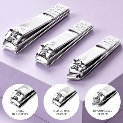 Manicure Set, Stainless Steel Nail Clipper Set with Travel Case | 12-Piece Set with Thicker Steel, Precision-ground Cutting Edges, and Smooth-finished Tools for Clean, Precise Trimming. - color: Silver and Purple