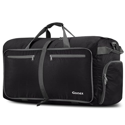 Gonex Foldable Travel Duffle Bag, Lightweight with Shoe Compartment | 210D Nylon, Water-Repellent, Folds Compact, Multiple Pockets, Luggage Sleeve, Travel & Weekend Use, 100L, Black - color: Black, size: 100L