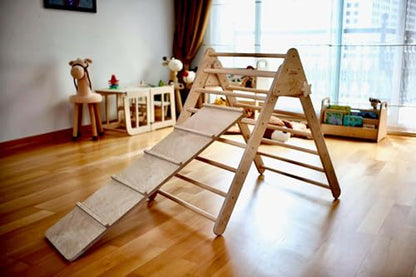 Montessori Climbing Triangle | Wooden Indoor Climbing Frame for Kids & Toddlers | Montessori Climbing Structure | Montessori Play Structure Wooden Activity Triangle (Triangle + Ladder Ramp) - style: Triangle + Ladder Ramp
