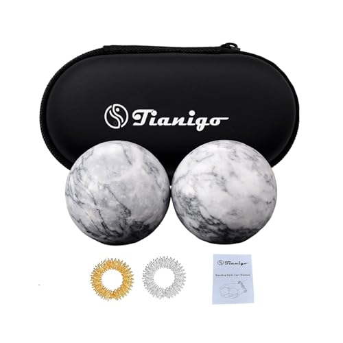 Baoding Balls 2Pcs, 1.57 inch Natural Marble Baoding Chinese Meditation Balls, with Carry Case for Hands Stress Relief, Light Grey - color: Light Grey, size: Medium-1.57"