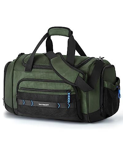 BAGSMART Gym Bag for Men & Women, Sports Travel Duffel Bag Carry-on Bag, Lightweight Weekend Overnight Bag with Shoe Compartment & Wet Pocket, Water-resistant Workout Duffle Bag for Travel Gym -Green | With Shoe Compartment & Wet Pocket, 22L/30L/38L Tacti