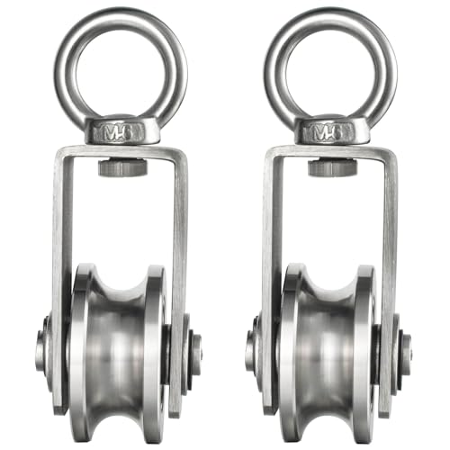 Cable Pulley Wheel for Rope with Ball Bearing, Smooth No Noise, 360° Swivel Small Wire Pulley for Pulley System Lifting, DIY Home Gym, Winch, 2 Pack