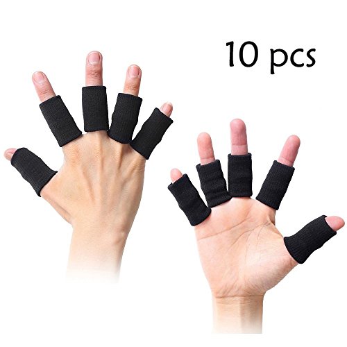 10PCS Stretchy Finger Protector Sleeve, Support Arthritis Sports Aid(Black) - color: Black