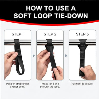6 Pack Soft Loop Tie Down Straps, 3900 lbs Break Strength Heavy Duty Motorcycle Handlebar Straps for ATV, UTV, Dirt Bike, Trailer, Truck Bed, Kayak – Reliable Transport & Hauling