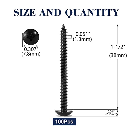#6 x 1-1/2" Wood Screw 100Pcs Truss Head Phillips 18-8 (304) Stainless Steel Fast Self Tapping Screws Black Oxide by SG TZH - size: #6 x 1-1/2"