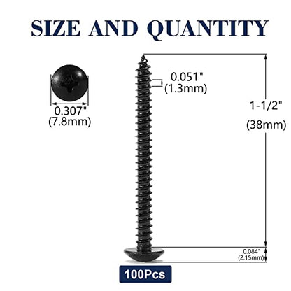 #6 x 1-1/2" Wood Screw 100Pcs Truss Head Phillips 18-8 (304) Stainless Steel Fast Self Tapping Screws Black Oxide by SG TZH - size: #6 x 1-1/2"