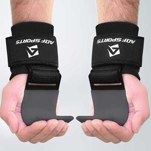 AQF Weight Lifting Hooks (Pair) - Neoprene Padded Wrist Strap for Deadlift - color: Gray