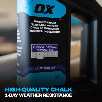 OX Blue Chalk Line Powder 2.5lb - Permanent Marking Chalk Refill | Chalk line refill for chalk reel, weather resistant up to 1 month, fade-resistant, high-contrast blue pigment, nozzle cap - color: Blue