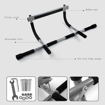 Doorway Pull Up Bar, No‑Drill Multi‑Grip Chin‑Up Bar, Heavy‑Duty Steel, 330 LBS Weight Capacity, Fits 19‑32 Inch Standard Door Frames, Home Gym Strength Training Equipment for Pull‑ups Push‑ups