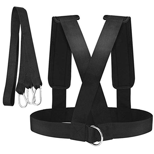 Shoulder Strap Weight Bearing Band for Fitness Training, Sled Pulls & – Nylon Webbing with Padded Strap & - Hooks