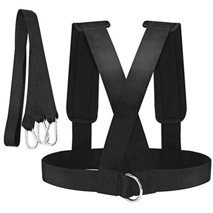 Shoulder Strap Weight Bearing Band for Fitness Training, Sled Pulls & – Nylon Webbing with Padded Strap & - Hooks