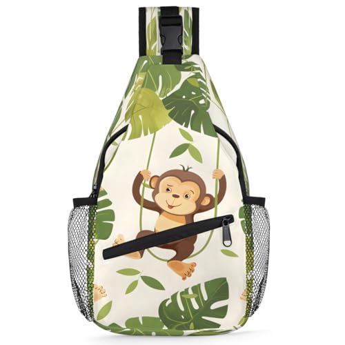 Monkeys Sling Bags for Women Men, Waterproof Crossbody Sling Backpack Travel Outdoor Sports Chest Bag - color: Pink