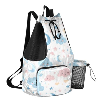 Clouds and Moons Drawstring Backpacks Climbing Gym Bag With Inside Pockets Waterproof